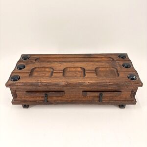 Vintage Apco Japan Wood Valet Jewelry Box MCM Red Velvet Lined Mens Organizer